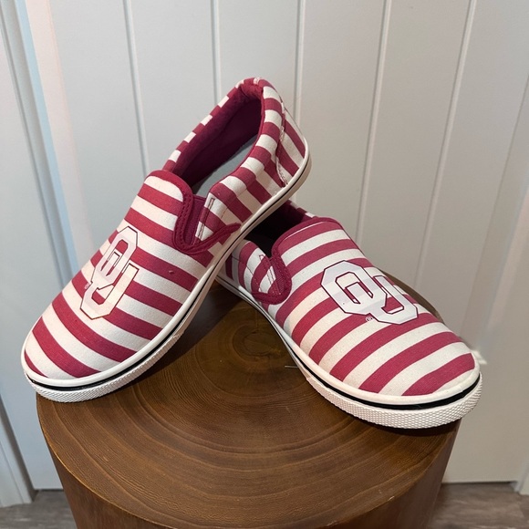 Red and White OU Athletic Shoes with Nautical Stripes - Picture 5 of 5